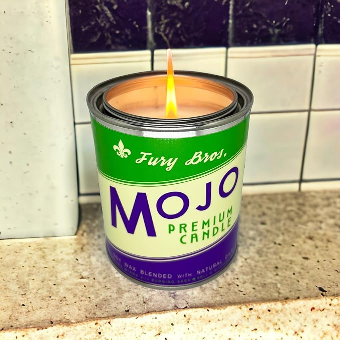 Fury Bros. Scented Candles for Men | Mojo | Frankincense Myrrh Burning Sage | Natural Soy Wax | Hand-Poured in The USA | Long 70-80 Hour Burn (12.5 oz) | Vintage-Inspired Tin Design | Dad Home Gift