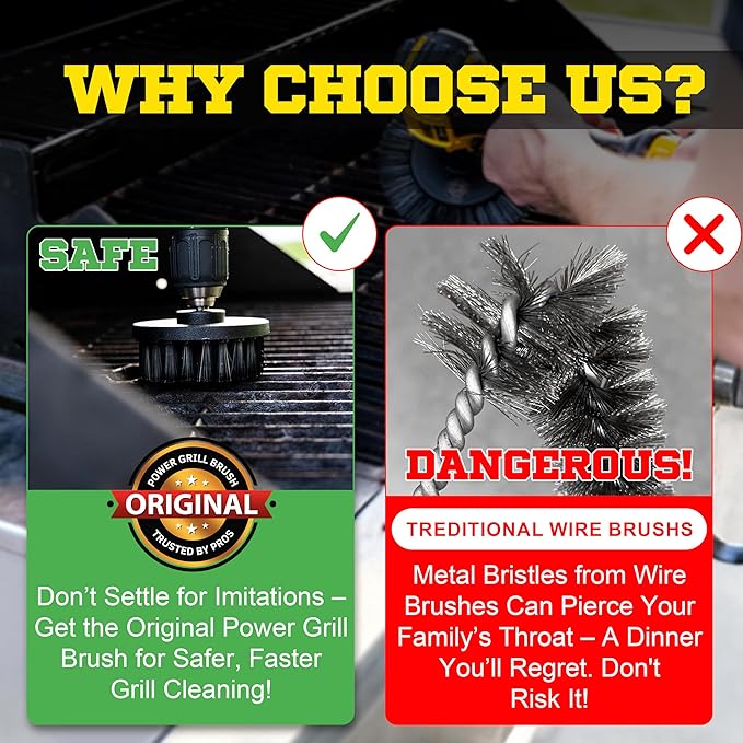 Power Grill Brush - Grill Brush 5 Piece BBQ Cleaning Kit - Nylon Safe Bristle, Wire Free, Safe for All Grates Stainless Steel, Porcelain, Charcoal Smoker Grill Cleaner Scraper, Accessories Outdoor