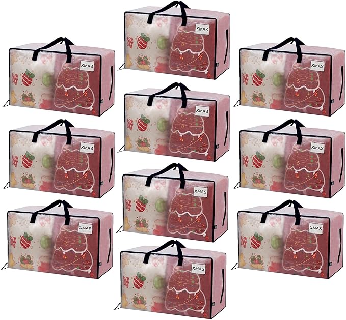 VENO 10 Pack Moving Bags and Large Christmas Decoration Storage Bins with lids. Alternative to Moving Boxes, Packing Supplies for College. Heavy Duty Totes (Clear, 10 Pack)