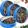 Aliceset 4 Pack Wreath Storage Containers, Christmas Ornament Garland Wreath Storage Bags with Handle Dual Zipper Large Decorative Storages Box for Winter Wreaths(30 x 30 x 7.8 Inch,Blue)