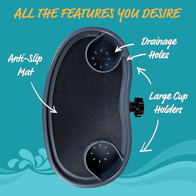 STAR SPLASH Adjustable Hot Tub Table Tray – Heavy-Duty, Nonslip Drink Caddy with Cup Holders - Clamps to Side of Aboveground Bathtub, Spa – Outdoor Patio Accessories and Supplies, 17x10x4 in.