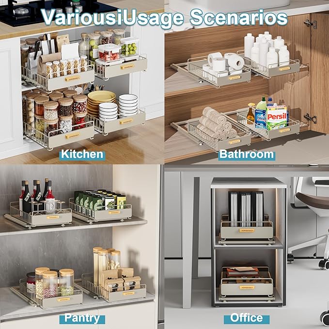 HOMEBOSILY Under Sink Organizer - Under Sink Organizers and Storage Shelves, Multi-Use Kitchen and Bathroom Pull Out Cabinet Organizer with Sliding Drawers, Bathroom Cabinet Organizer, Gray