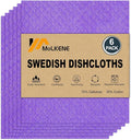 MoLKENE Swedish Dishcloths for Kitchen | 6 Pack Absorbent Cellulose Sponge Cloths Washable | Non-Scratch Reusable Paper Towels Quick Drying Cleaning Cloths - Purple