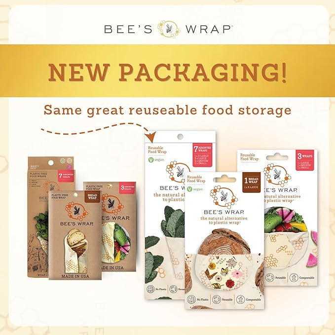 Bee's Wrap Beeswax Wraps for Food - Bread Wrap - Made in USA Reusable Bread Storage Bags - Organic & Eco-Friendly Alternative to Aluminum Foil, Sourdough Bags & Plastic Wrap, Ocean