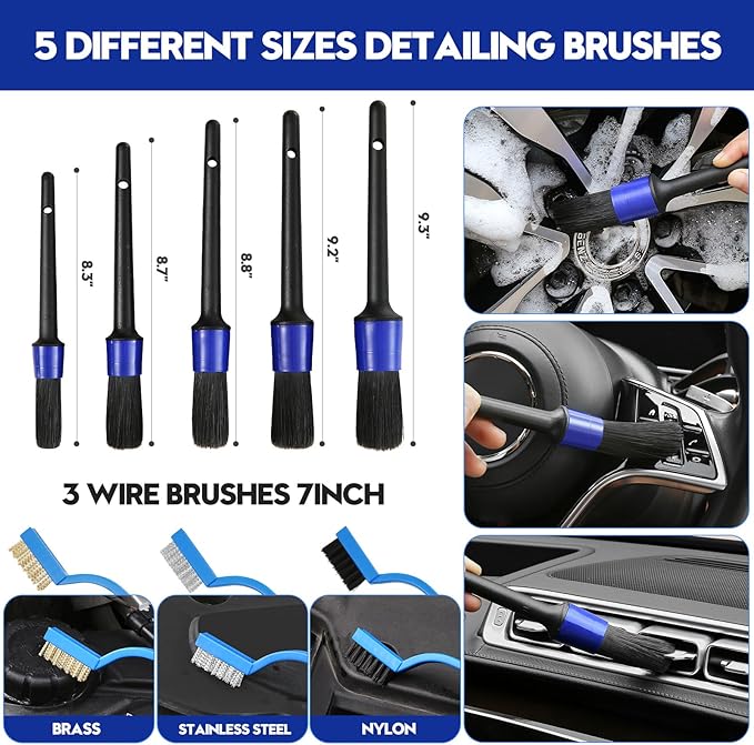 Qydipclin 45Pcs Car Detailing Kit, Car Detailing Brush Set, Car Wash Cleaning Kit, Car Detailing Brushes, Professional Car Care Kit for Interior Exterior Wheels, Blue