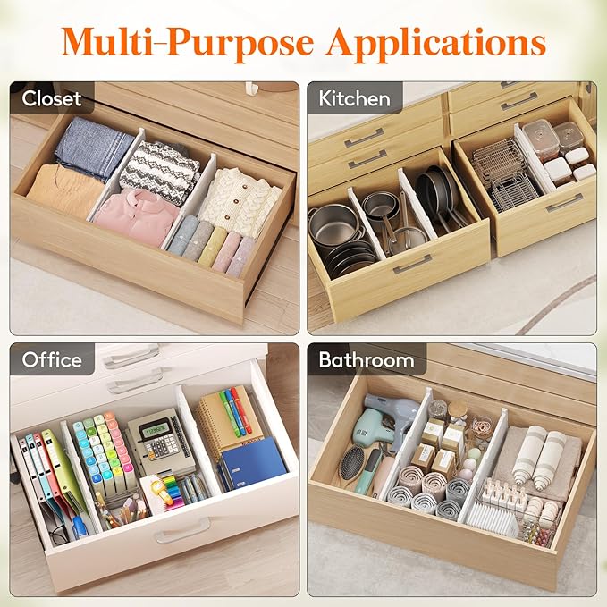 Lifewit 8" High 8 Pack Deep Drawer Dividers, 35 –55cm/13.8-22.5" Adjustable Dresser Drawer Divider, White Drawer Organizer for Clothes, Tall Drawer Separator for Dresser Kitchen Bedroom Cabinet Office