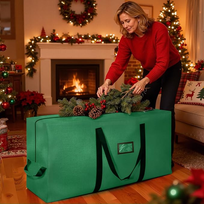 Heavy Duty Christmas Tree Storage Bag for Trees Up to 9ft – Waterproof, 600D Durable Zipper & Handles, Holiday Storage Solution (Green)