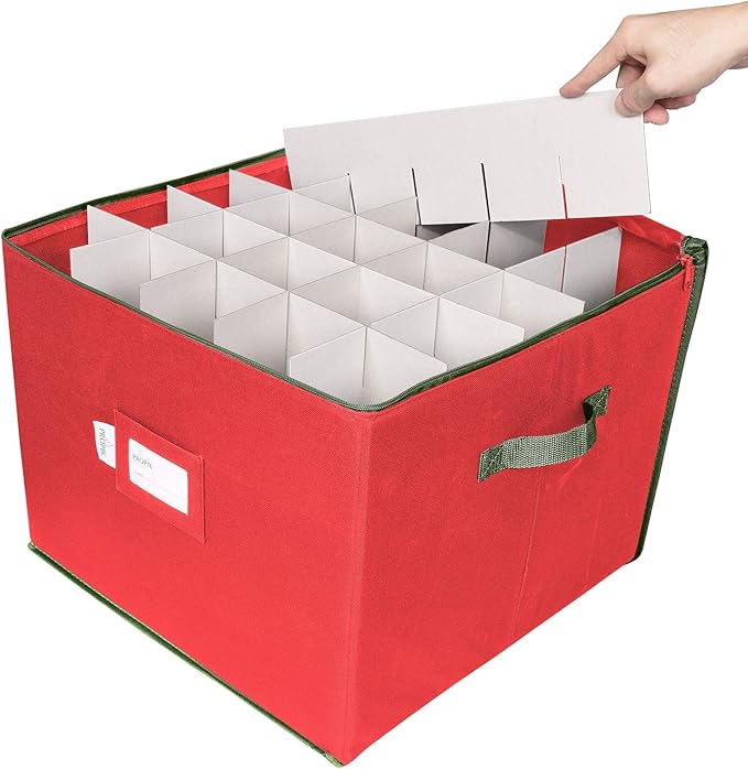 ProPik Large Christmas Ornament Storage Box, Organizer Holds Up to 75 Xmas Ornaments Balls, Holiday Decorations Accessories Storage Container with Dividers, Durable 600D Oxford (Red)