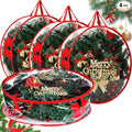 Zhengmy 4 Pack 30" 24" Wreath Storage Container Clear Christmas Wreath Storage Bags with Handle and Dual Zipper Plastic Decorative Garland Protector for Xmas Seasonal Holiday(Red)