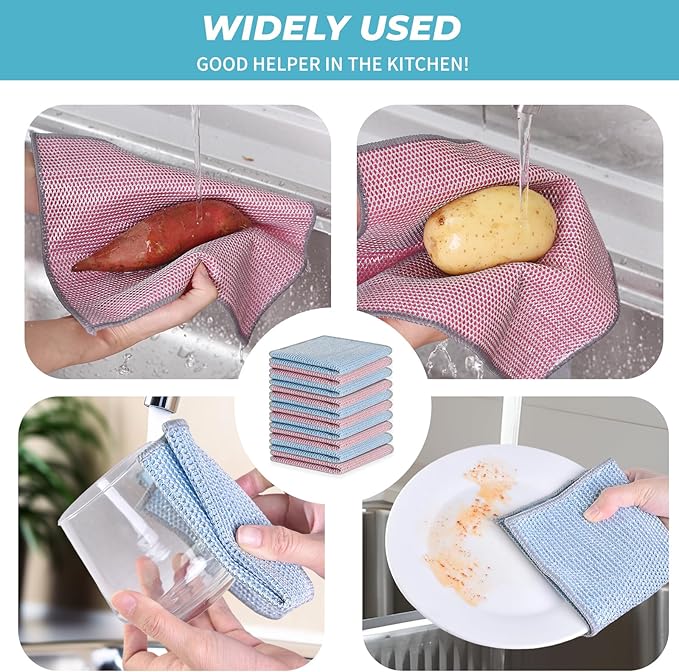 Wangjinpeng 10PCS Non-Scratch Multipurpose Steel Wire Dishcloths - Reusable Quick-Dry Odor-Free Scrub Cloths for Dishes, Kitchen Cleaning Cloths for Cookware, Sinks, Stove Tops(9.84X9.84)
