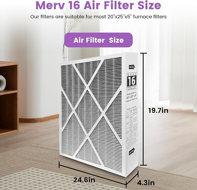 （2 Pack）6675 20x25x5 MERV 16 Air Filter Compatible with Lennox HCC20-28 and Lennox 6675 Healthy Climate Carbon Clean MERV 16 Furnace Filter for HVAC System, Part Number HCF20-16&HCF20-10