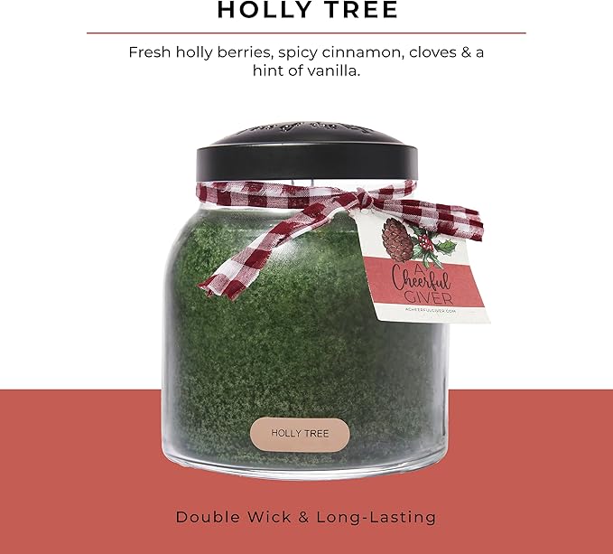 A Cheerful Giver — Holly Tree - 34oz Papa Scented Candle Jar with Lid - Keepers of the Light - 155 Hours of Burn Time, Gift for Women, Green