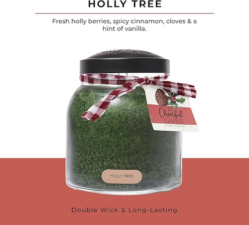 A Cheerful Giver — Holly Tree - 34oz Papa Scented Candle Jar with Lid - Keepers of the Light - 155 Hours of Burn Time, Gift for Women, Green