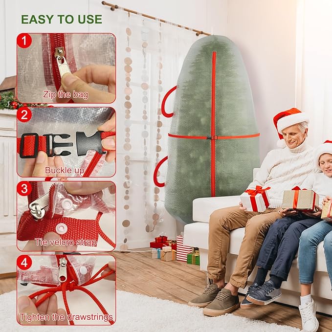 Upright Christmas Tree Bag for 6-6.5 Foot Tree, Heavy Duty Storage Bag for Artificial Xmas Tree, PE Material Waterproof Tear-Resistant Tree Cover with Reinforced Handles, Stand Up Storage Solution