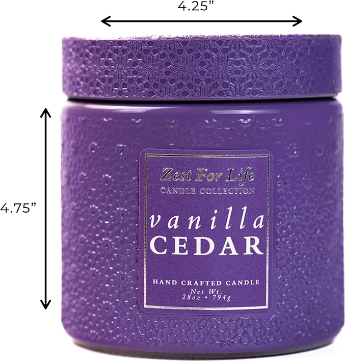 A Cheerful Giver - 28oz Large Scented Candle Jar with Lid- Zest for Life - 130 Hours of Burn Time, Gift for Women (Large, Vanilla Cedar)