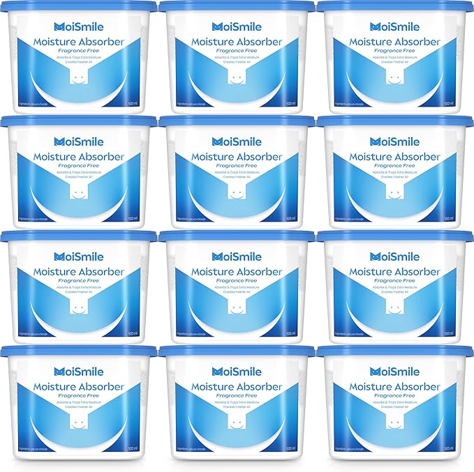 Moismile Moisture Absorbers 12 Packs, 10.8OZ Efficient Humidity Absorber ＆ Odor Eliminator Boxes, Refillable Car Dehumidifier for Closet, Bathroom, Basement＆ RV, Fragrance Free