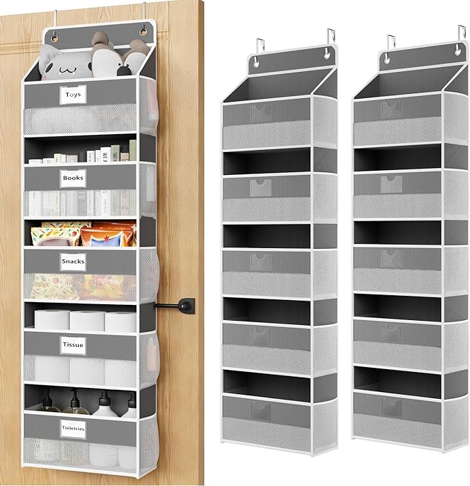 Optish Over The Door Organizer Hanging, 2 Pack 5 Shelf Behind The Doors Storage, Pantry Door Organizer, Closet Organizers for Bedroom and Nursery (Dark Grey)