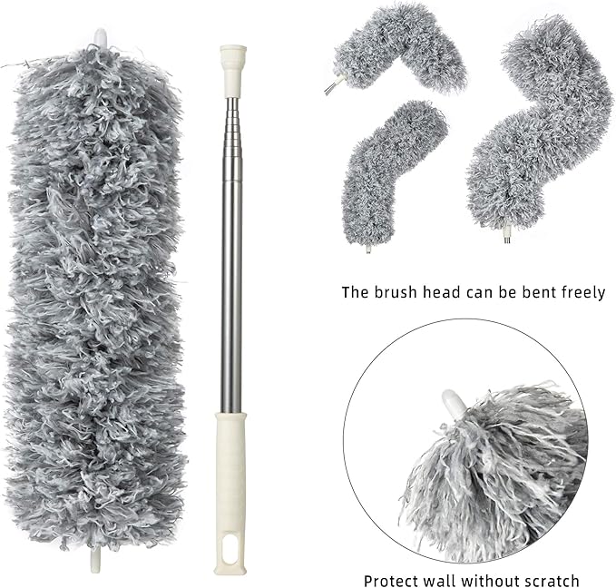 ZZ LAZYCOTTAGE Microfiber Duster with Extension Pole,Washable Bendable Head Ceiling Fan Duster,15-100 inch Wet or Dry Dust Collect Telescoping Dusters for Cleaning Ceiling Fan,High Ceiling,Furniture