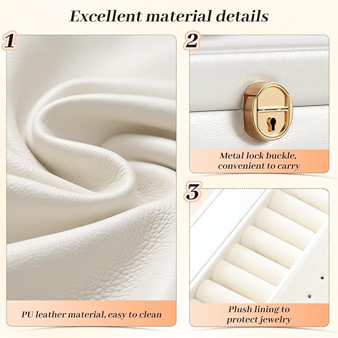 EnHomee Jewelry Box for Women, 5-Layer Large Jewelry Organizer with Mirror & 4 Drawers for Rings, Earrings, Necklaces, Bracelet Lockable Case with Lock (White + Gold)
