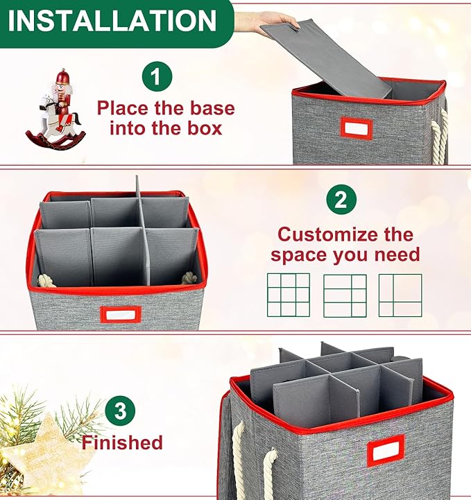 Christmas Nutcracker Collectibles Storage Box, Large Ornament Box for 9-16' Tall Nutcrackers, Ornaments (Red and Gray)