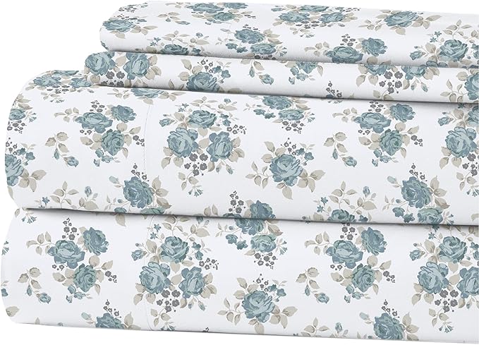 Modern Threads Printed 4-Piece Extra Soft Bedding Sheets & Pillowcase Set, Deep Pocket up to 16 inch Mattress Forever Roses Queen