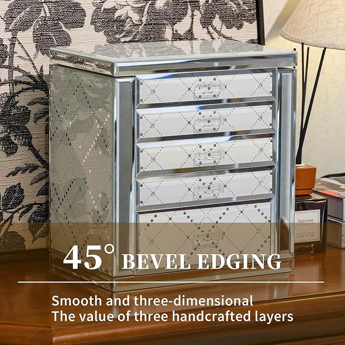 Glass Jewelry Box, 5-Layer Storage Case,Jewerly Boxes for Women Girls,Jewelry Gift Decorative Boxes, Art Painting Tabletop Organizer For Earring Necklace Watch Christmas Gifts