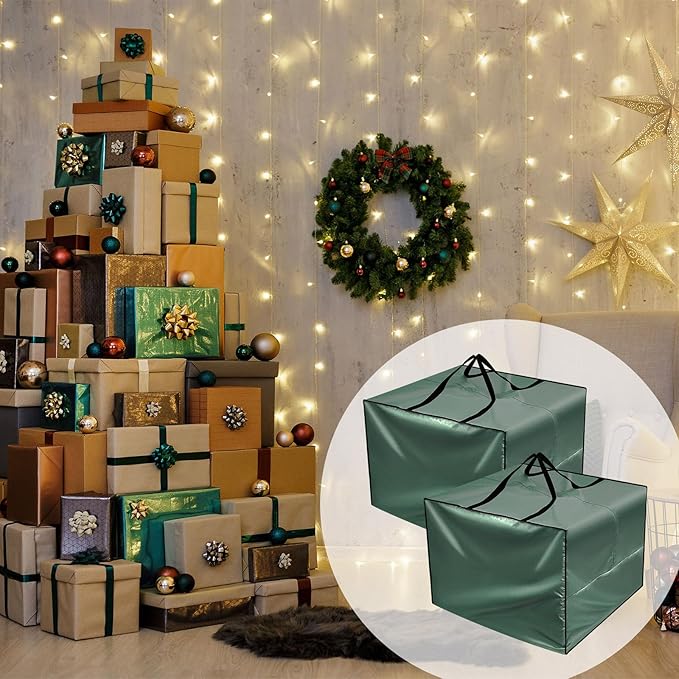 Patelai 4 Pcs 105 Gallon Cushion Cover Storage Bag 32 x 32 x 24'' Outdoor Waterproof Oxford Camping Moving Bag with Zipper Handles for Xmas Tree Ornament Patio Furniture Pillow Packing (Green)