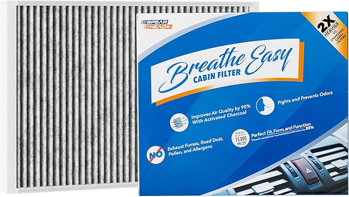 Spearhead Odor Defense Breathe Easy AC & Heater Cabin Filter | Fits 2017-25 A4 A5 A6 A7 A8 Q5 Q7 Q8 e-tron & RS/S Variants, 2019-25 Cayenne | Up to 25% Longer Lasting w/Activated Carbon (BE-211)