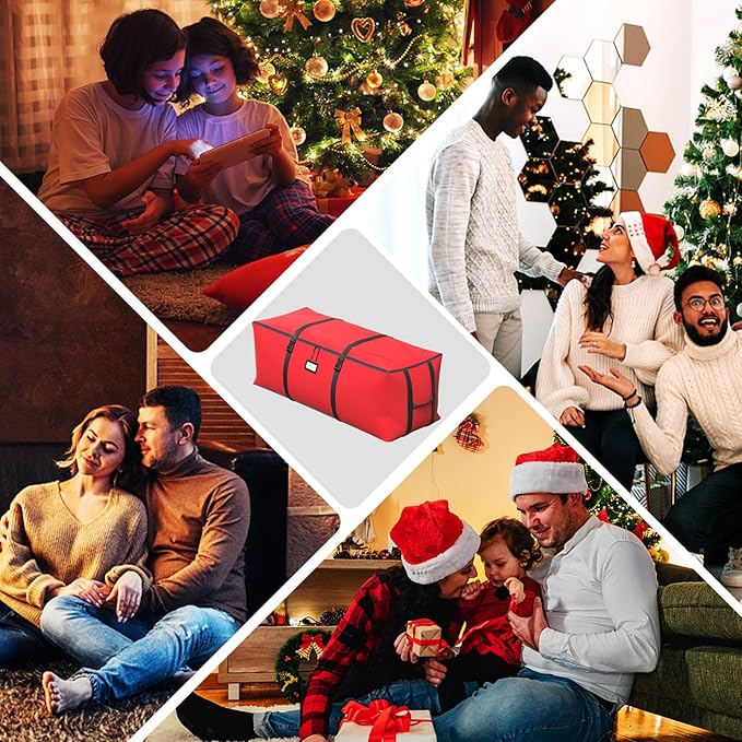 7.5Ft Christmas Tree Storage Bag, Fit up to Artificial Xmas Trees, with Double Zipper & Buckle Straps, Handles for Easy Carry, 600D Oxford Fabric Waterproof and Dustproof. (Red)