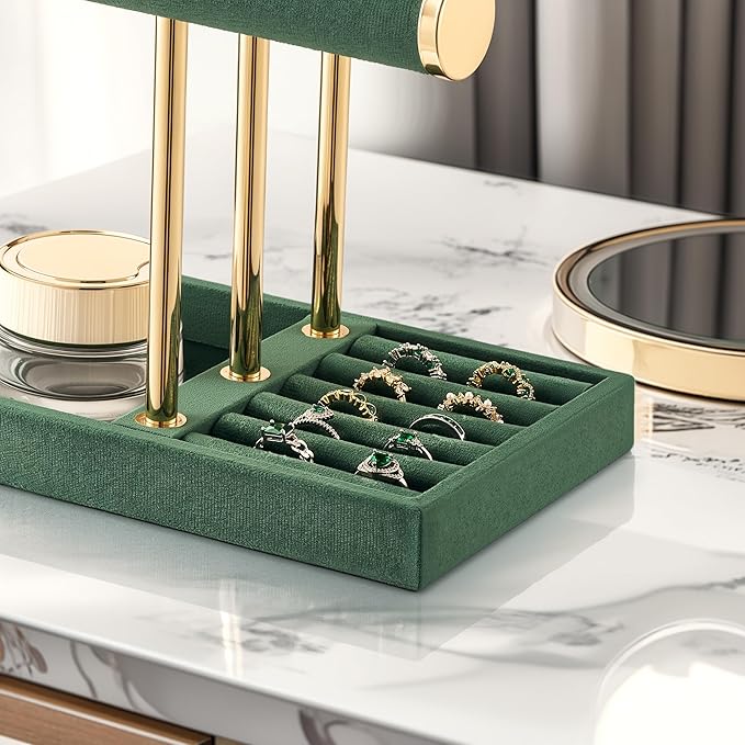 bussdis 3 Tier Bracelet Holder Display - Detachable T Bar Dark Green Velvet Bracelet Holder, Jewelry Holder Organizer for Bracelet, Necklace, Watches, Rings