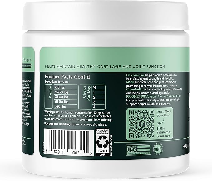 Fera Pets Hip & Joint Supplement for Dogs with Glucosamine, MSM, Chondroitin, & Green Lipped Mussel - Supports Healthy Joints and Weight Management - 90 Soft Chews