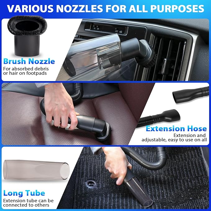 THINKWORK Car Cleaning Kit, Car Vacuum Kit, Gray Car Interior Detailing Kit with 8000PA High Power Vacuum, Including 7Pcs Detailing Brush Set and Bag