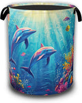 Dolphin Ocean Floating Laundry Basket,Waterproof Foldable Laundry Hamper,Dirty Clothes Basket, Linen Bin Storage Organizer Collection 16" x 20.8"