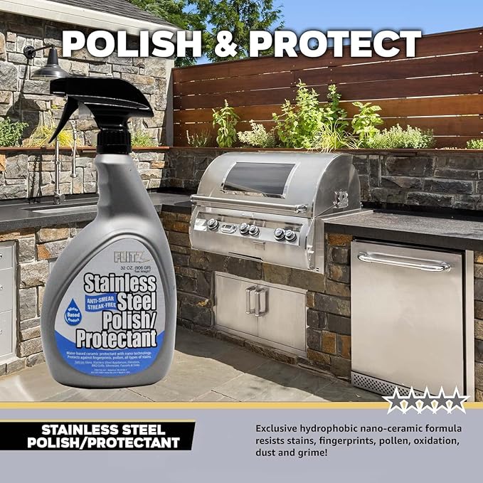 Flitz Stainless Steel Polish Protectant - 32oz Bottle, USA-Made Ceramic Coating for Stainless Steel Appliances, Repels Fingerprints & Water Spots - Aluminum & Chrome Polish & Protectant (1 Pack)