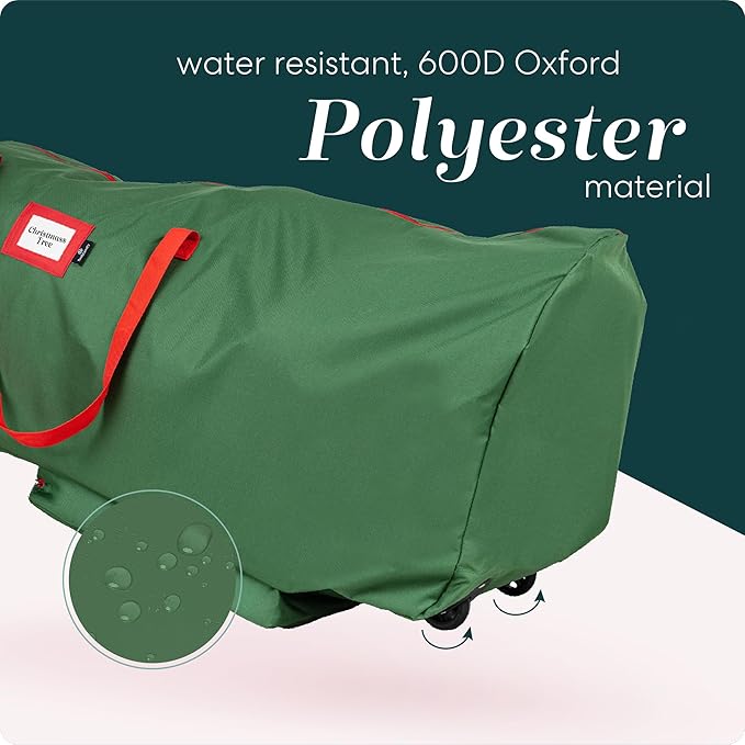 Handy Laundry Rolling Tree Storage Bag - For 9-Foot Artificial Christmas Holiday Tree. Zippered Bag, Carry Handles and Wheels for Easy Transport. Protects Against Dust, Insects, and Moisture. (GREEN)