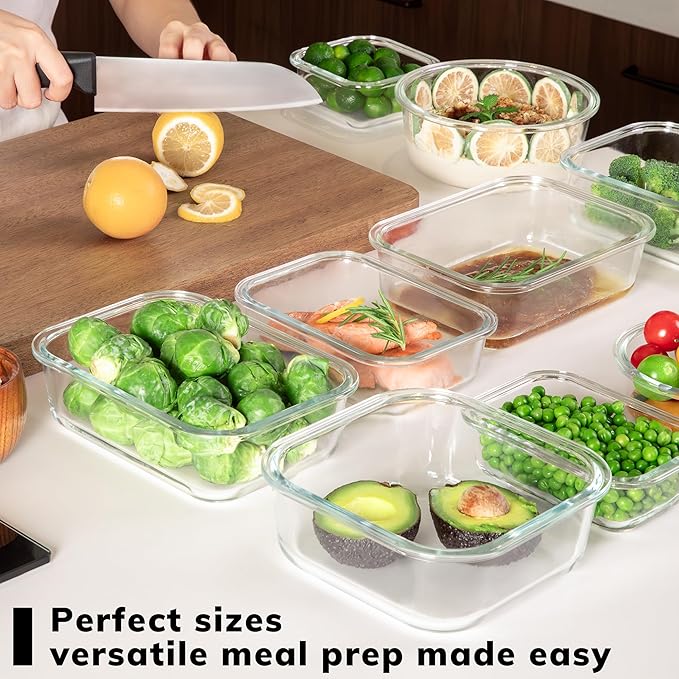 BOROHOUSE 5-Pack Borosilicate Glass Containers with Tempered Lids, 35.2oz/4.4 Cup Airtight Meal Prep Set, Microwave/Freezer Safe (Gray)