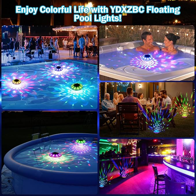 Floating Pool Lights, Rechargeable Pool Lights with Remote, 4000mAh IP68 Waterproof 6 Dynamic Lighting Effects Upper and Lower RGB Color Changing Floating Hot Tub Light for Bath Pond 4 Pack