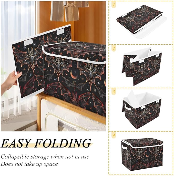 senya Halloween Baskets Collapsible Storage Bins with Lids, Goth Bat Star Storage Boxes Clothes Baskets for Organizing, B06D22020