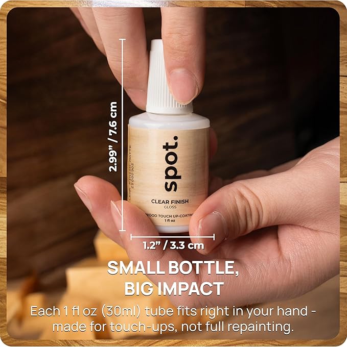 Clear Coat for Wood Stain Repairs, Brush-On Matte and Gloss Finish, Sealing and Sheen Matching, Interior and Exterior Wood, 2 fl oz Total by spot.