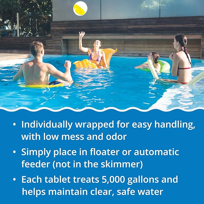In The Swim 3 Inch Stabilized Chlorine Tablets for Sanitizing Swimming Pools - Individually Wrapped, Slow Dissolving - 90% Available Chlorine - Tri-Chlor - 50 Pounds - 2 Pack