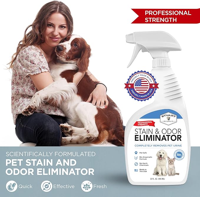 Stuart Pet Supply Co. Professional Strength Pet Stain and Odor Eliminator Urine Odor Remover Pet Urine Enzyme Cleaner Enzymatic Cleaner for Dog Urine and Cat Urine Pet Odor Eliminator (32 oz.)