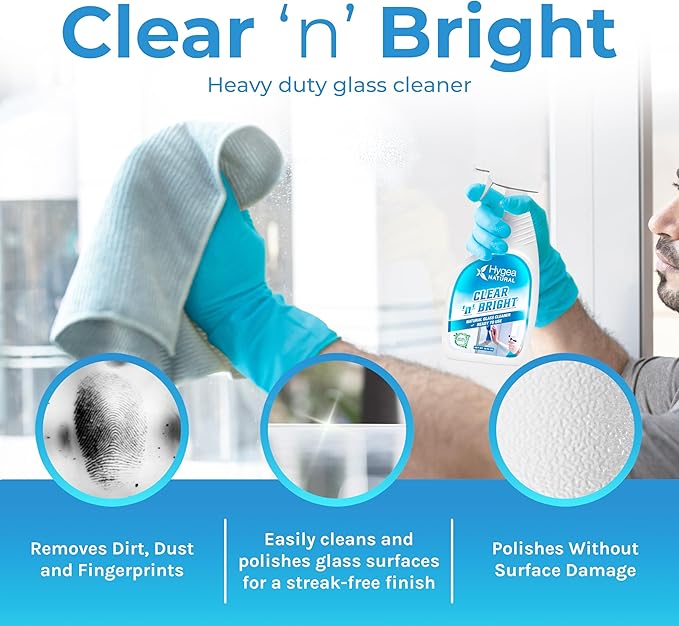 Hygea Natural Clear 'n' Bright - Glass Cleaner Spray - Streak-Free & Ammonia-Free Window Cleaning - Eyeglass, Window & Mirrors Cleaning Supplies - Safe & Fast with Natural Ingredients (24 oz Spray)