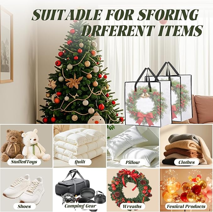 12 Pack 95L Wreath Storage Bags, 26 Inch Wreath Storage Container for 24 to 30 Inch Artificial Garland, Holiday Decoration Organizer for College Carrying Bedding Toys Organizer