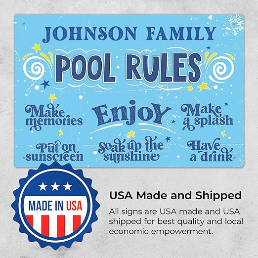 Custom Pool Sign, Fun Pool Rules for Pool Decor Sign, 12x18 Inches, Rust Free .063 Aluminum, Fade Resistant, Made in USA by Sigo Signs