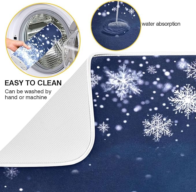 Christmas Tree Blue Dish Drying Mat for Kitchen Countertop 18x24 Winter Snowflake Silver Xmas Large Drying Mat Reusable Quick Dry Dish Sink Mats Easy Clean Decorative Essentials