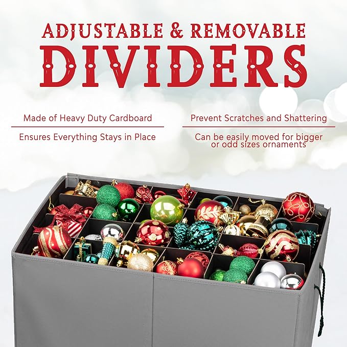 HOLDN’ STORAGE Christmas Ornament Storage Box with Dividers, Stores Ornaments up to 96 of 3 Inch Large Christmas Ball Storage Containers with 4 Trays - Gray