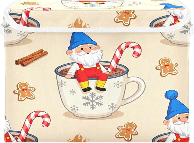 Christmas Cute Gnome Mug Storage Bins with Lids Foldable Storage Basket with Handles Collapsible Large Fabric Organizer Containers for Clothes Shelves Closet Office Home