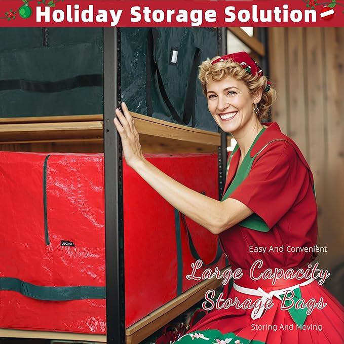 Large Christmas Tree Storage Bags Heavy Duty Tree Bags Holiday Storage Bags Protects From Moisture Or Dust,Alternative To Xmas Tree Storage Box (Green, 7.5 Ft)