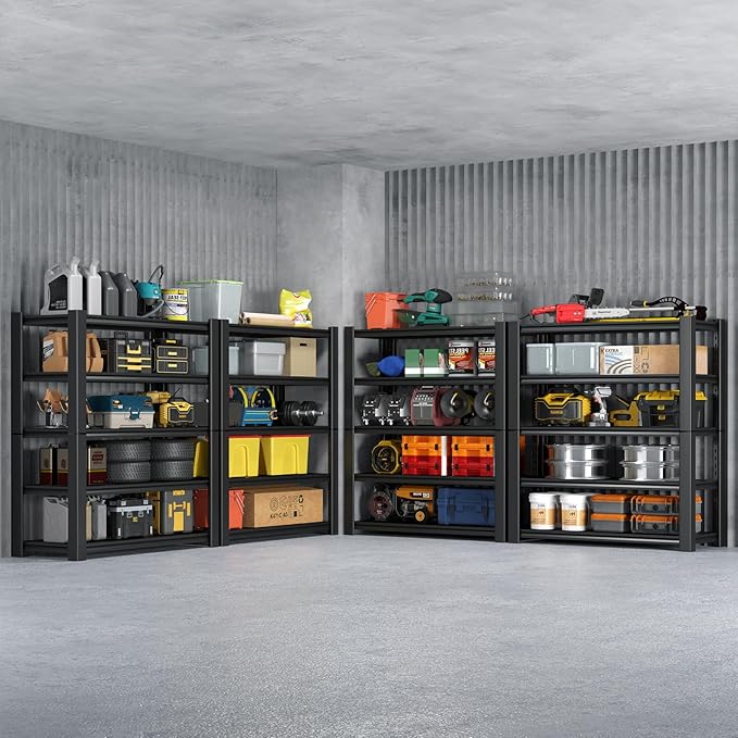 WOZBUD Heavy Duty 5-Tier Garage Storage Shelving Unit, Boltless Metal Rack for Garage Organization, Adjustable Freestanding Steel Shelf, Black, 76H x 60W x 24D