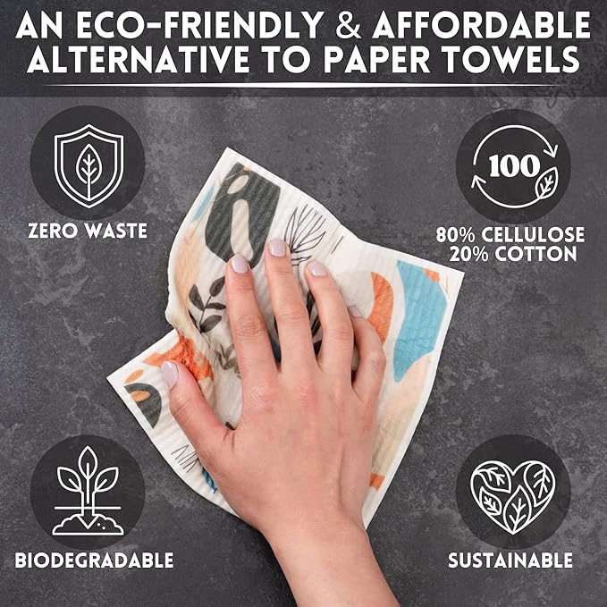 DECEE Swedish dishcloths (Blossom) 5 Pack Reusable Paper Towels | Washable | Swedish Dish Towels | Non-Scratch Cellulose Sponge Cloths | No Odor, Biodegradable Cleaning Cloths